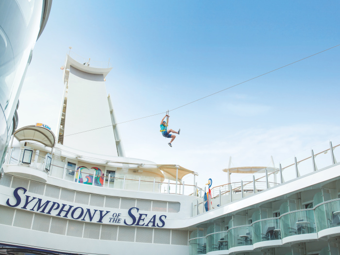 The seven distinct neighborhoods on Royal Caribbean’s Symphony of the Seas features favorites for everyone, including the 10-deck-high zip line, the Ultimate Abyss, FlowRider surf simulators, the Ultimate Family Suite, Playmakers Sports Bar & Arcade and more.