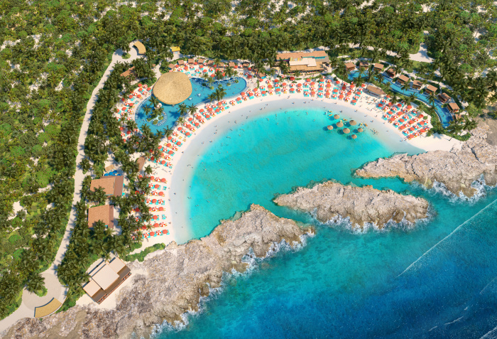 September 2023 – Tucked away on Royal Caribbean’s award-winning Perfect Day at CocoCay in The Bahamas, the new Hideaway Beach will dial up the perfect when it opens in January 2024 as the private island’s first adults-only escape. Vacationers can enjoy the beachfront paradise all day at a private beach, two pools, dedicated spots for drinks and bites, 20 exclusive cabanas, a live DJ, a VIP experience and more.