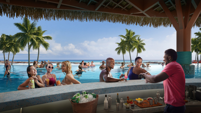 September 2023 – Welcoming adults age 18 and older in January 2024, the new Hideaway Beach will be the first adults-only escape on Royal Caribbean’s award-winning private island – Perfect Day at CocoCay. Vacationers can turn up the celebration at the infinity-edge Hideaway Pool, with all-day tunes from the dedicated DJ and a lively, two-level swim-up bar, ocean views for days and more.