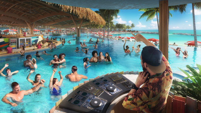 September 2023 – Welcoming adults age 18 and older in January 2024, the new Hideaway Beach will be the first adults-only escape on Royal Caribbean’s Perfect Day at CocoCay. Vacationers can turn up the celebration at the infinity-edge Hideaway Pool, with all-day tunes from the dedicated DJ and a lively, two-level swim-up bar, ocean views for days and more.