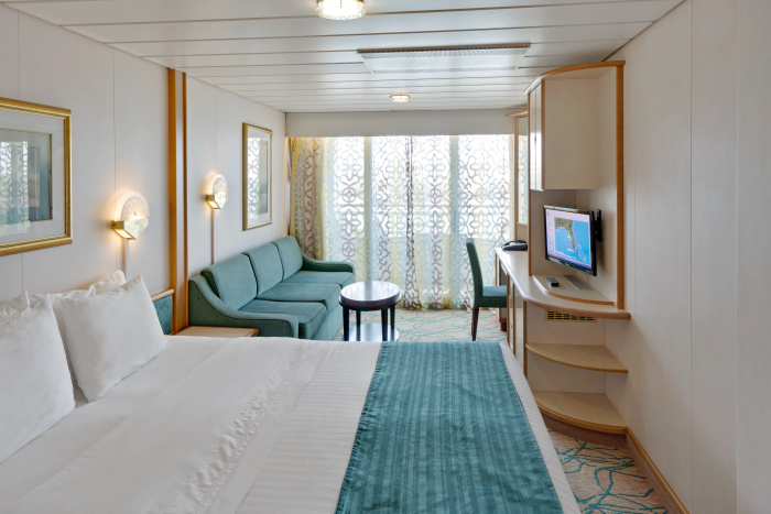 Vacationers can choose from a lineup of accommodations on Royal Caribbean’s Rhapsody of the Seas, including ocean-view balcony rooms.