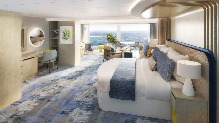 December 2023 – In the Infinite Grand Suites on Star of the Seas, vacationers can unwind at their home away from home with stunning views from a living area that transforms into an extended open-air escape at the push of a button.