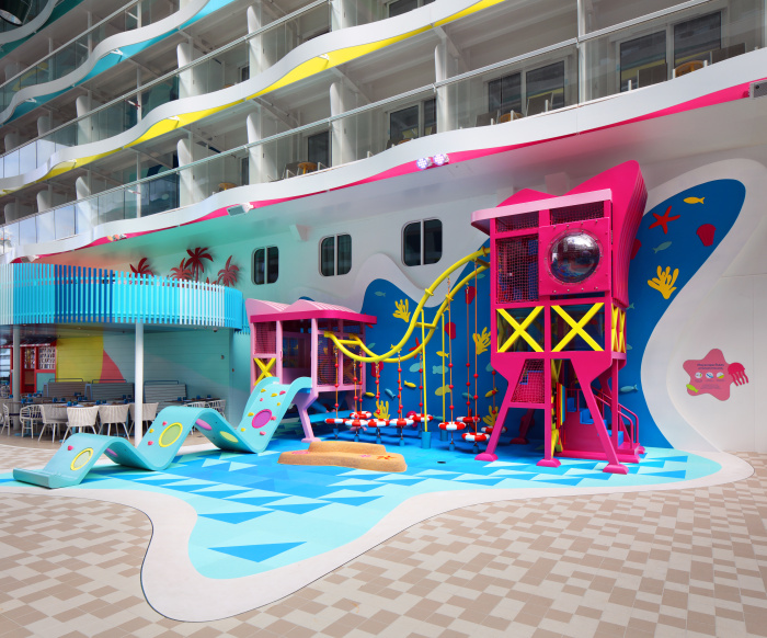 Kids on Icon of the Seas can enjoy the Playscape in Surfside, Royal Caribbean's first neighborhood designed for families with young kids to stay and play all day. Plus, there are dedicated family activities like the neighborhood-wide Larger-than-life Family Festival and three water experiences, including a pool for the grownups. Steps away are spots for food and drinks, like The Lemon Post bar, a new spin on the signature carousel, an arcade, the Adventure Ocean kids program and more.