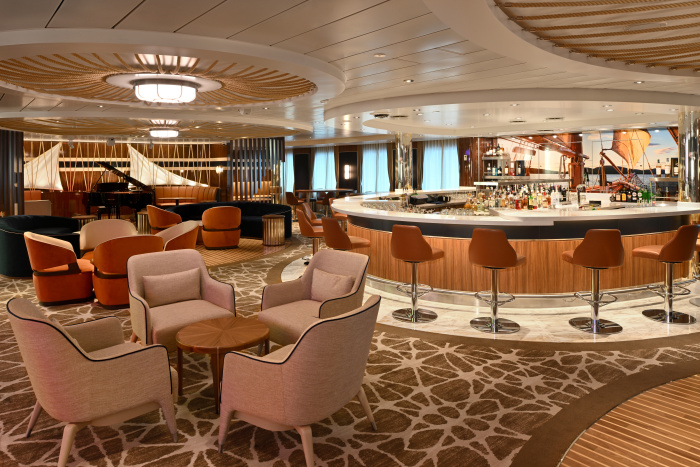 The signature Schooner Bar joins the lineup of more than 40 ways to dine, drink and be entertained on Icon of the Seas. The nautical-themed lounge is where pianists set the tone for pre-dinner drinks and nightcaps.