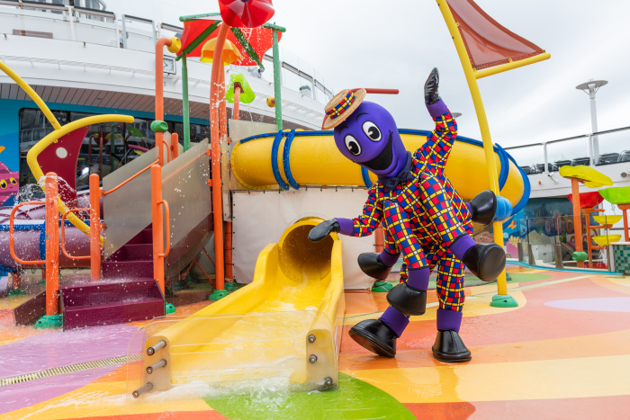 March 2024 - Two iconic family brands, Royal Caribbean International and The Wiggles, are coming together to create the ultimate family holiday in Australia. Wiggle Friends’ Henry the Octopus celebrates the partnership at Splashaway Bay kids aqua park on Royal Caribbean’s Ovation of the Seas, where there are slides, water cannons and more.