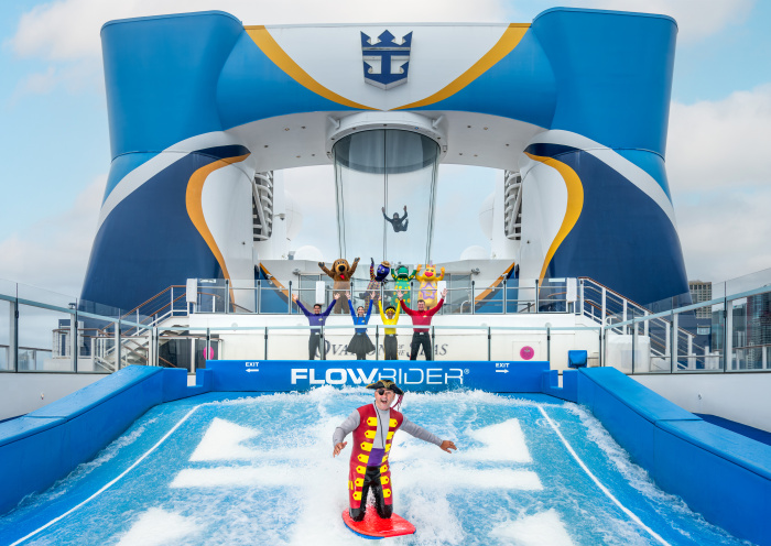 March 2024 - Two iconic family brands, Royal Caribbean International and The Wiggles, are coming together to create the ultimate family holiday in Australia. Captain Feathersword conquers the signature FlowRider surf simulator, alongside the RipCord by iFly skydiving simulator, on Royal Caribbean’s Ovation of the Seas.