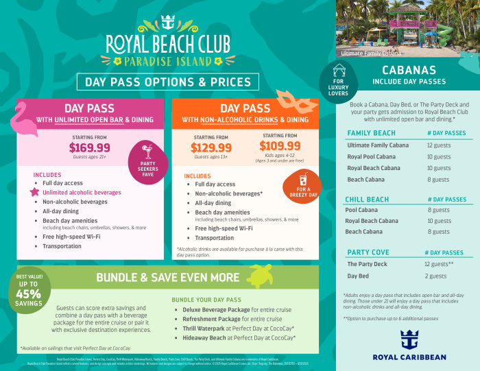 Royal Beach Club Paradise Island Day Pass Options Infographic