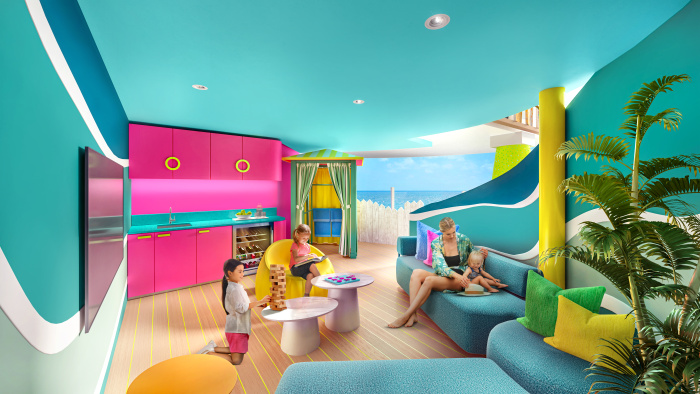 October 2025 – The Ultimate Family Townhouse returns to Legend of the Seas, and the fleet’s most action-packed suite has gotten an upgrade with redesigned spaces for the whole family. Kids now have two places to snooze, and parents also have their own space with a bigger bedroom and even more storage.Octubre de 2025 – El Ultimate Family Townhouse regresa a Legend of the Seas, y la suite más llena de acción de Royal Caribbean ha recibido una actualización con espacios rediseñados para toda la familia. Ahora los niños tienen dos lugares para dormir, y los padres también cuentan con su propio espacio con un dormitorio más grande y aún más almacenamiento.