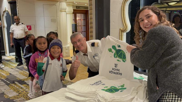 Students in Mahahual, Mexico, take part in Royal Caribbean’s Royal Voyagers Program—an immersive ship-visit experience where nearly 700 local children explored maritime careers, ship operations, and sustainability through guided tours and hands-on learning onboard.